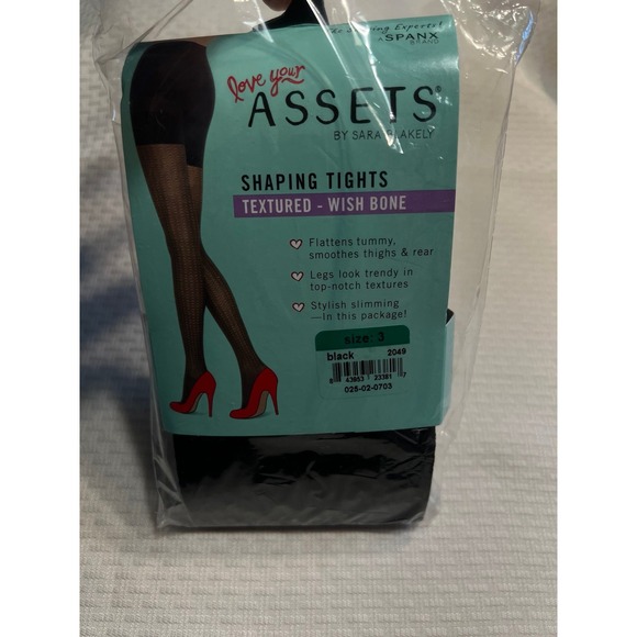 Assets by Laura Blakely Black Shaping Tights Textured Wishbone Size 3 - Picture 1 of 4